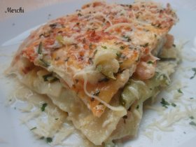 Recetas caseras : Lasa�a de calabac�n, ajetes y gambas 