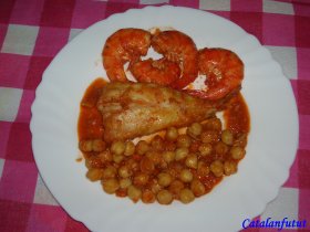 Recetas caseras : Colas de rape con langostinos y garbanzos 
