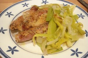 Longanizas con puerros al gratin