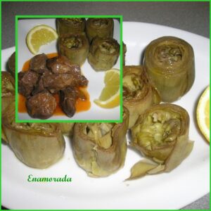 Alcachofas al limón con guarnición de carne magra