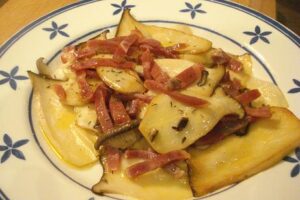 Boletus edulis con virutas de jamón